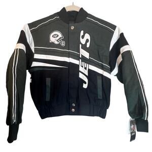 NFL NY Jets Football Team Bomber Jacket Full Graphic Embroidered Yth M Licenced